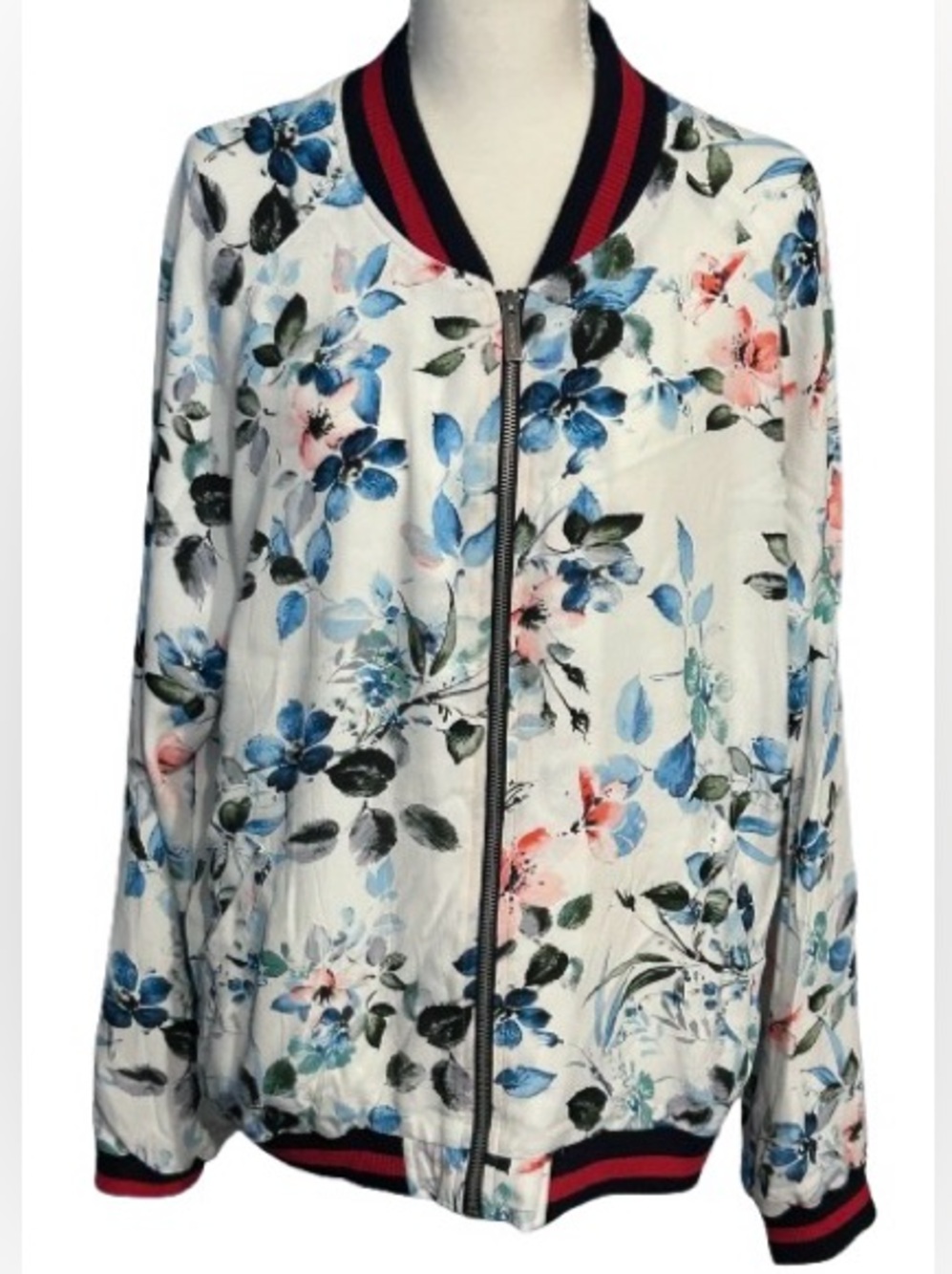 Sanctuary Floral Lightweight Bomber Jacket Extra Large Red Blue Designer XL Boho